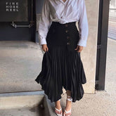 Chiffon High Waist Panel Trim Pleated Midi Skirt - Black